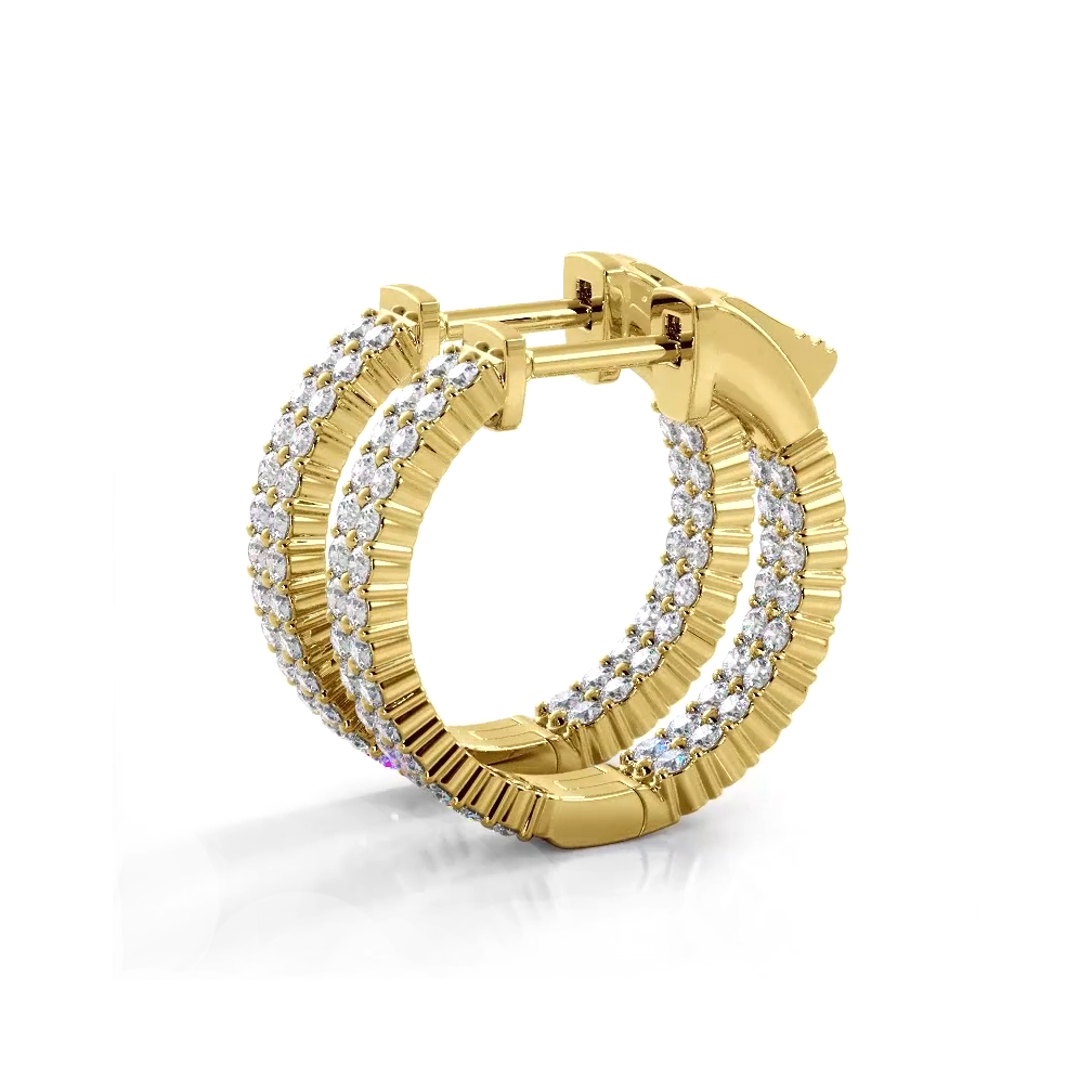 1.20 ctw. Double Row Inside Out Diamond Petite Hoop Earrings - 14K Yellow Gold - H-I Color I1-I2 Clarity