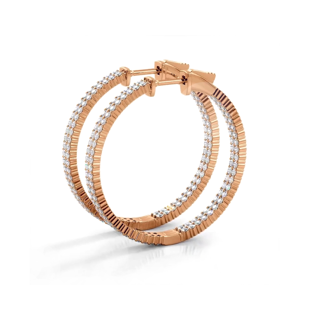 2.0 ctw. Double Row Inside Out Diamond Hoop Earrings Classic Shared Prong - 14K Rose Gold - E-F Color VS1-VS2 Clarity