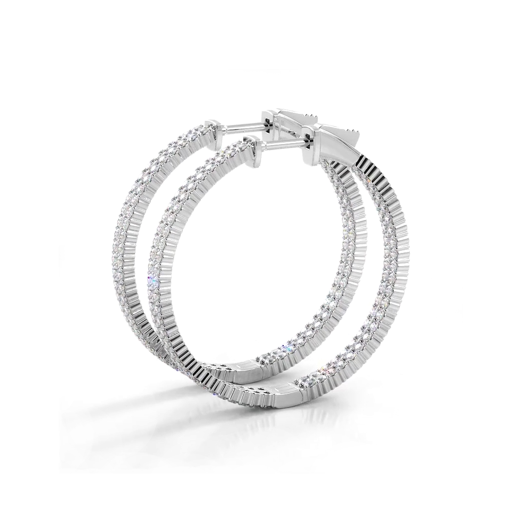2.0 ctw. Double Row Inside Out Diamond Hoop Earrings Classic Shared Prong - 14K White Gold - H-I Color I1-I2 Clarity