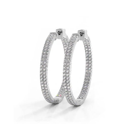 2.0 ctw. Double Row Inside Out Diamond Hoop Earrings Classic Shared Prong