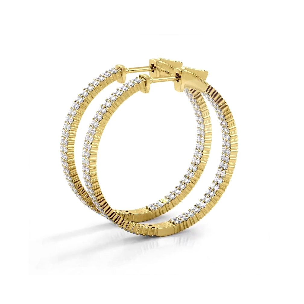 2.0 ctw. Double Row Inside Out Diamond Hoop Earrings Classic Shared Prong - 14K Yellow Gold - H-I Color I1-I2 Clarity
