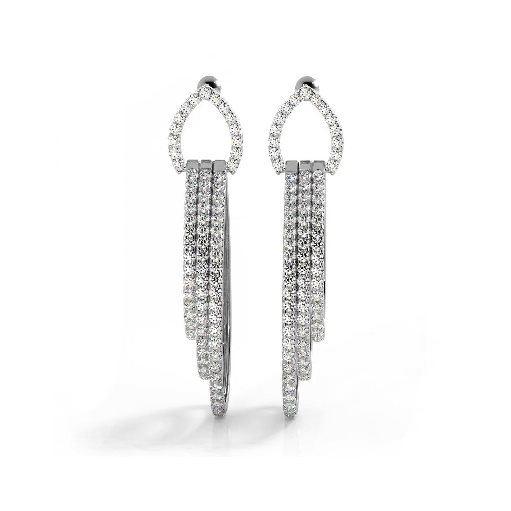 3.0 ctw. Round Diamond Drop Earrings Triple Hoop Dangles