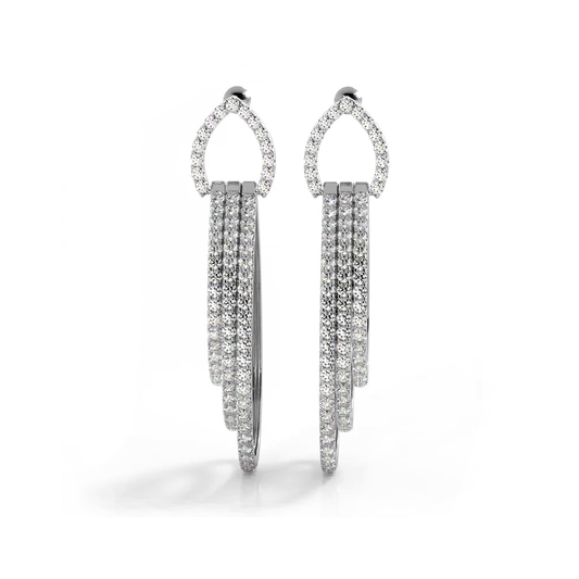 3.0 ctw. Round Diamond Drop Earrings Triple Hoop Dangles