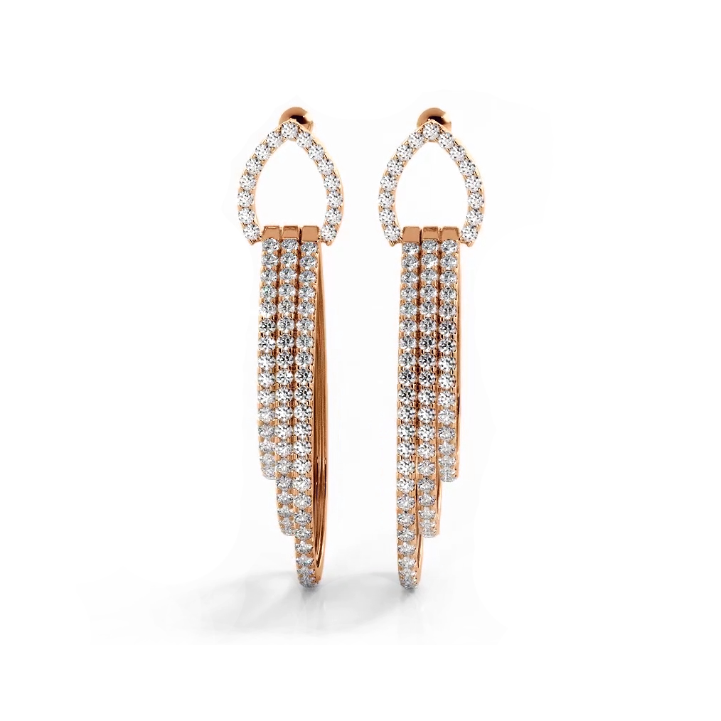 3.0 ctw. Round Diamond Drop Earrings Triple Hoop Dangles - 14K Yellow Gold - F-G Color VS1-VS2 Clarity