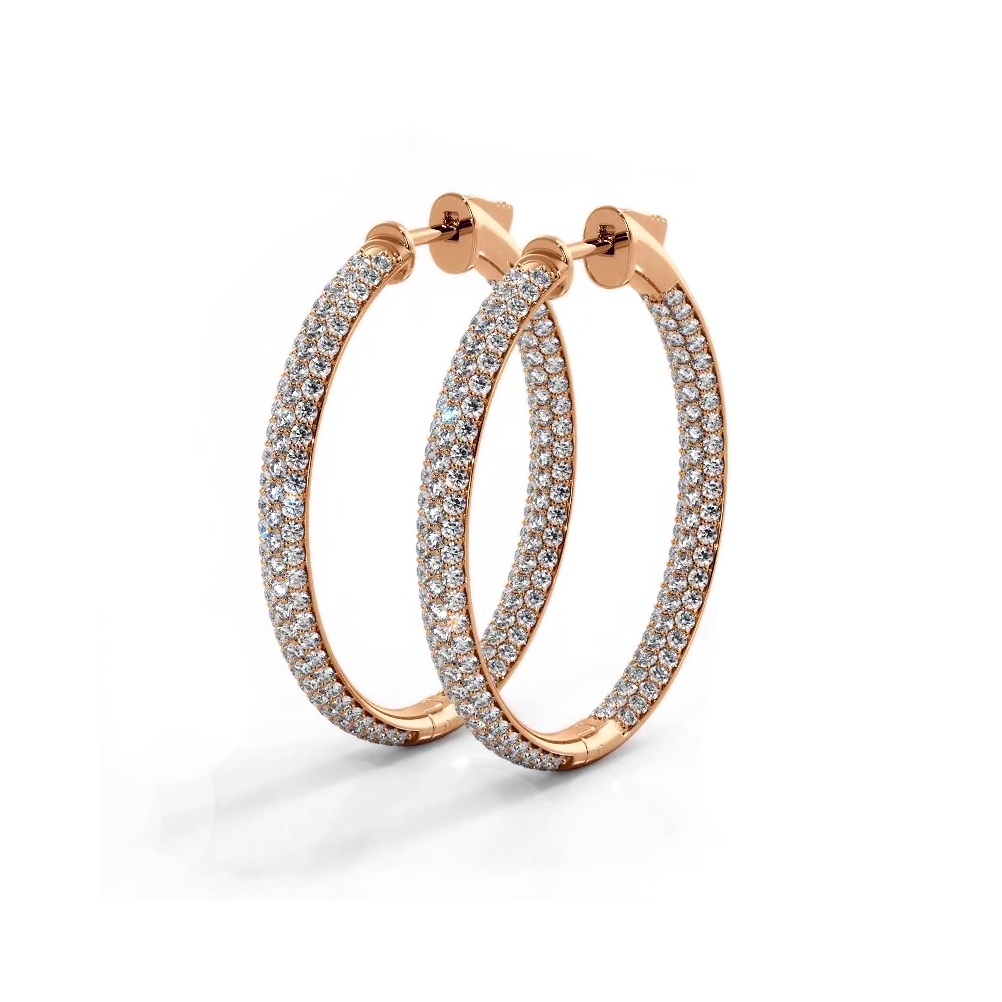 2.5 ctw. Triple Row Inside Out Pave Diamond Hoop Earrings Dome Style - 14K Yellow Gold - F-G Color VS1-VS2 Clarity