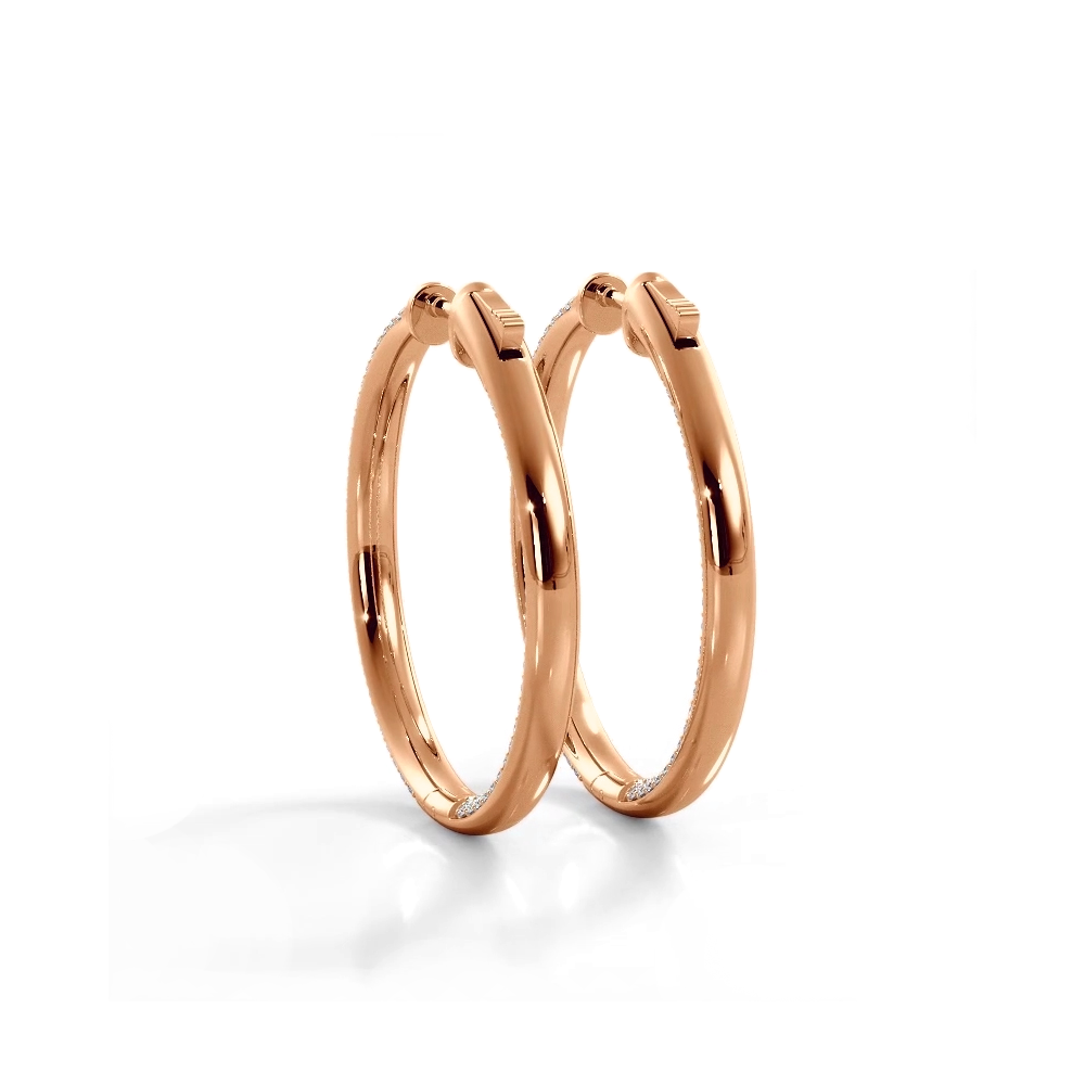 2.5 ctw. Triple Row Inside Out Pave Diamond Hoop Earrings Dome Style - 14K Rose Gold - H-I Color I1-I2 Clarity
