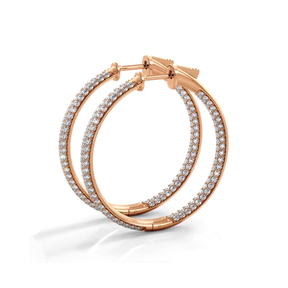 2.5 ctw. Triple Row Inside Out Pave Diamond Hoop Earrings Dome Style - 14K Rose Gold - E-F Color VS1-VS2 Clarity