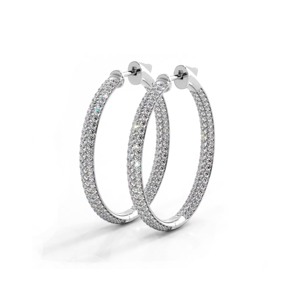 2.5 ctw. Triple Row Inside Out Pave Diamond Hoop Earrings Dome Style