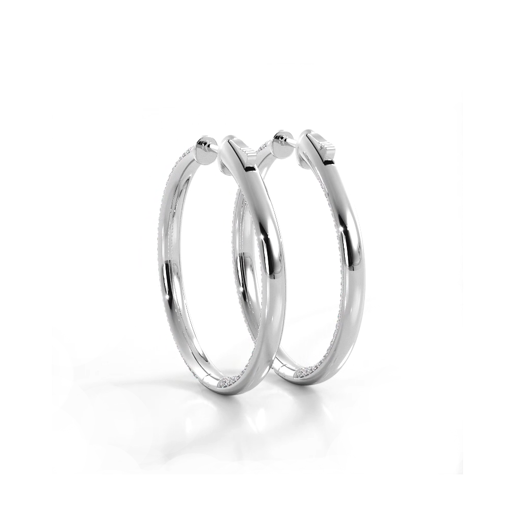 2.5 ctw. Triple Row Inside Out Pave Diamond Hoop Earrings Dome Style - 14K White Gold - F-G Color VS1-VS2 Clarity