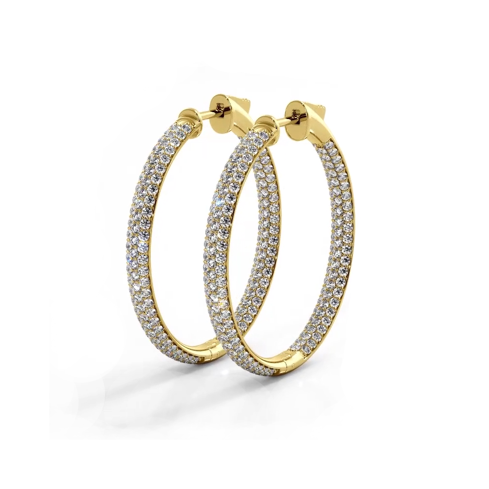 2.5 ctw. Triple Row Inside Out Pave Diamond Hoop Earrings Dome Style - 14K Yellow Gold - E-F Color VS1-VS2 Clarity