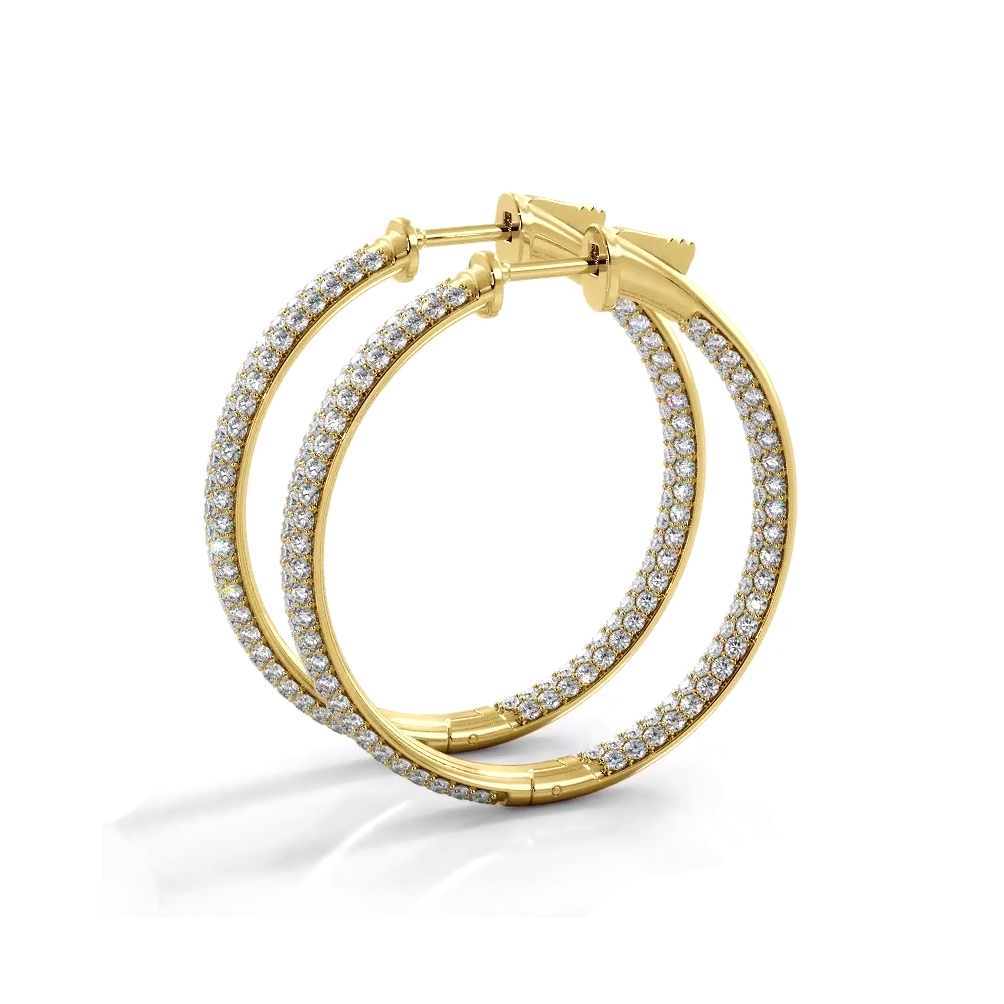 2.5 ctw. Triple Row Inside Out Pave Diamond Hoop Earrings Dome Style - 14K Yellow Gold - H-I Color I1-I2 Clarity