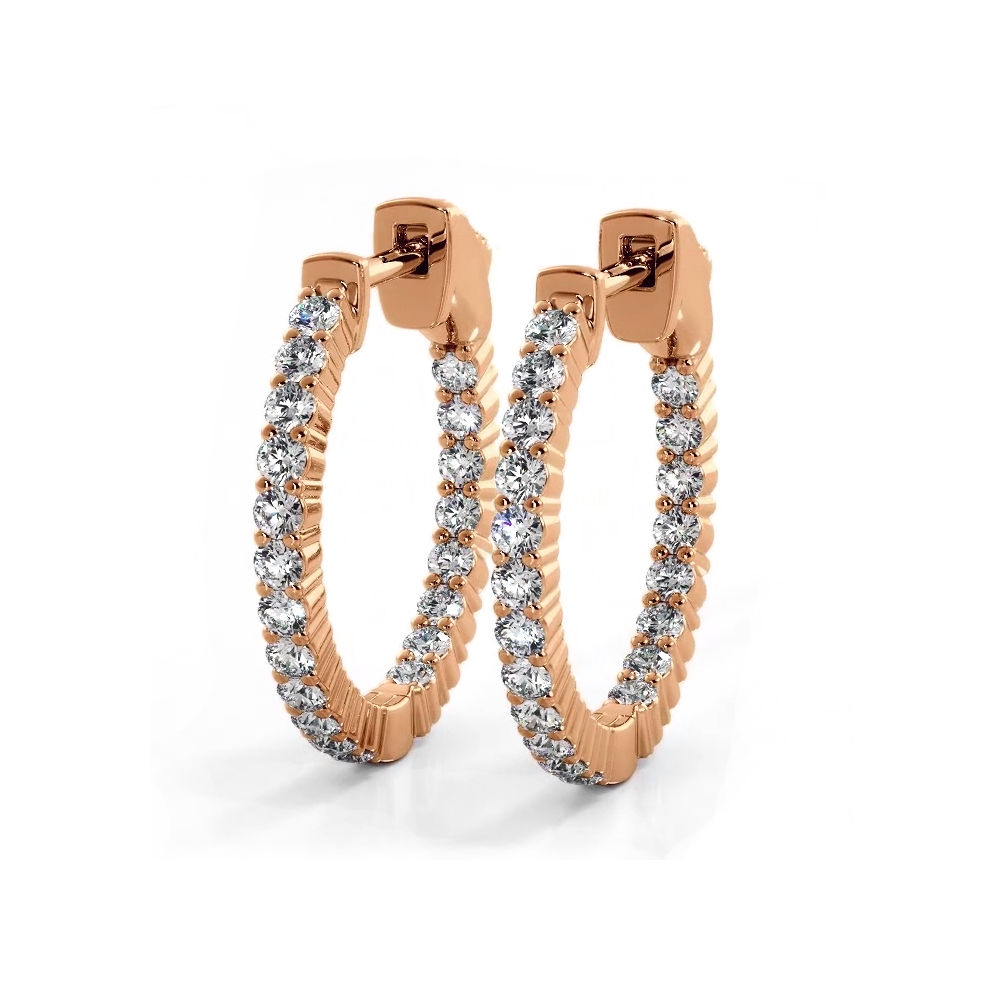 1.20 ctw. Single Row Classic Inside Out Diamond Petite Hoop Earrings - 14K Yellow Gold - F-G Color VS1-VS2 Clarity