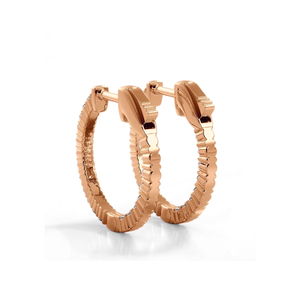 1.20 ctw. Single Row Classic Inside Out Diamond Petite Hoop Earrings - 14K Rose Gold - H-I Color I1-I2 Clarity
