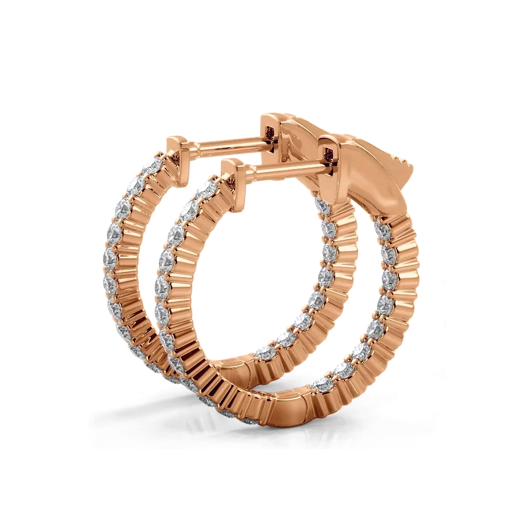 1.20 ctw. Single Row Classic Inside Out Diamond Petite Hoop Earrings - 14K Rose Gold - E-F Color VS1-VS2 Clarity