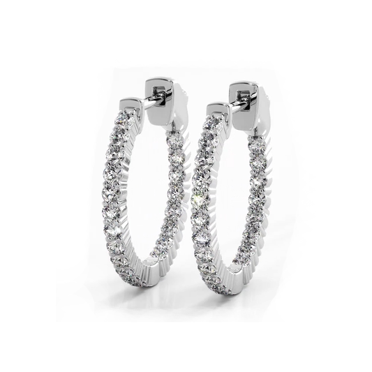 1.20 ctw. Single Row Classic Inside Out Diamond Petite Hoop Earrings