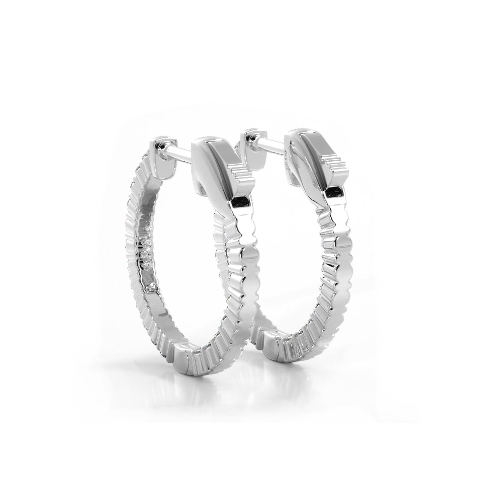 1.20 ctw. Single Row Classic Inside Out Diamond Petite Hoop Earrings - 14K White Gold - F-G Color VS1-VS2 Clarity
