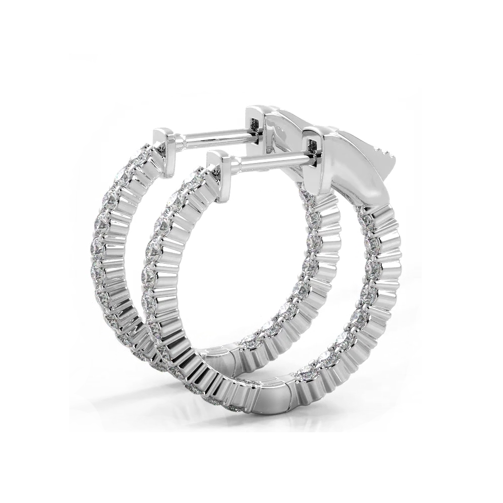 1.20 ctw. Single Row Classic Inside Out Diamond Petite Hoop Earrings - 14K White Gold - H-I Color I1-I2 Clarity