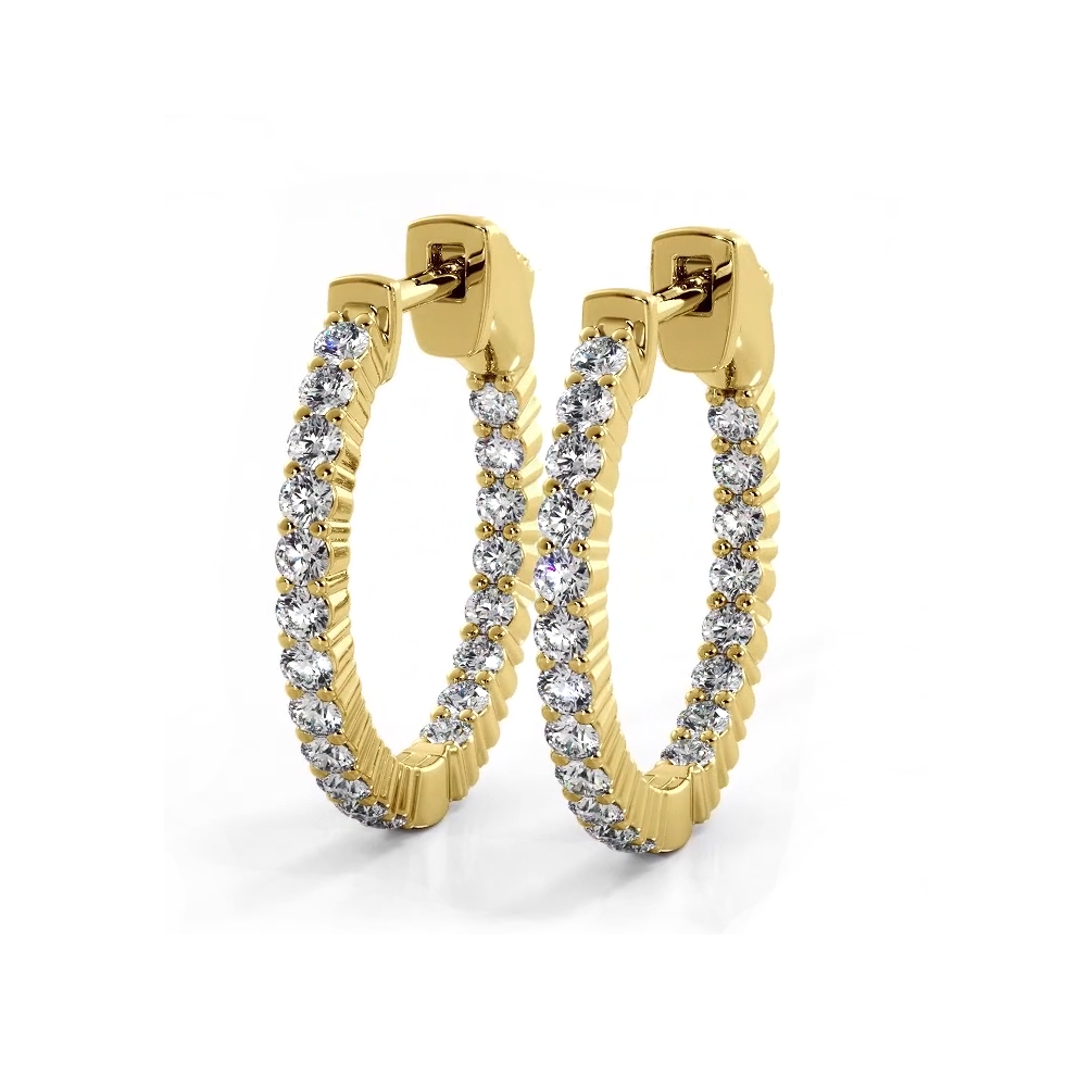 1.20 ctw. Single Row Classic Inside Out Diamond Petite Hoop Earrings - 14K Yellow Gold - E-F Color VS1-VS2 Clarity