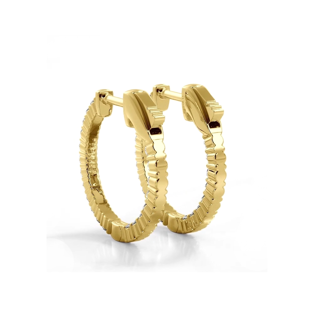 1.20 ctw. Single Row Classic Inside Out Diamond Petite Hoop Earrings - 14K Yellow Gold - G-H Color SI1-SI2 Clarity