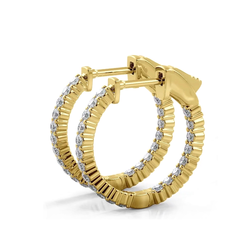 1.20 ctw. Single Row Classic Inside Out Diamond Petite Hoop Earrings - 14K Yellow Gold - H-I Color I1-I2 Clarity