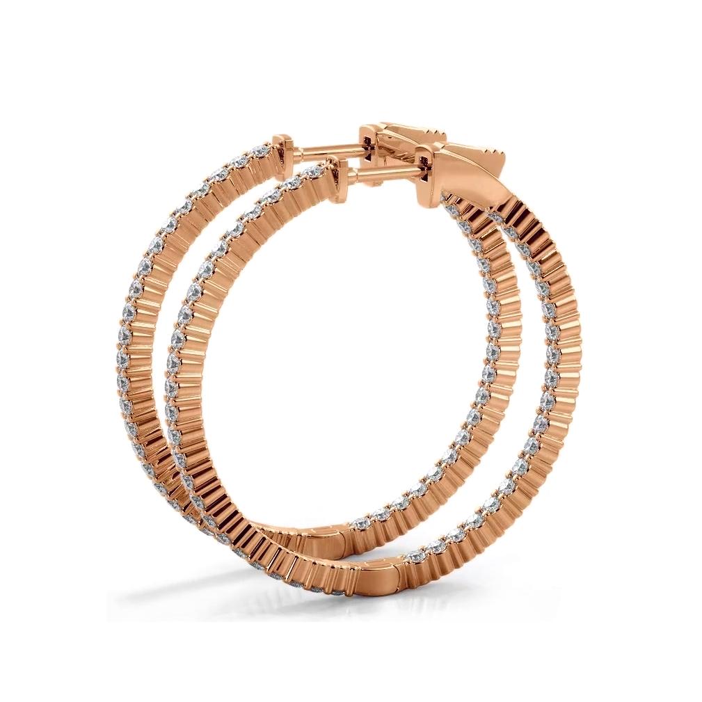 1.10 ctw. Single Row Inside Out Classic Diamond Hoop Earrings - 14K Rose Gold - E-F Color VS1-VS2 Clarity