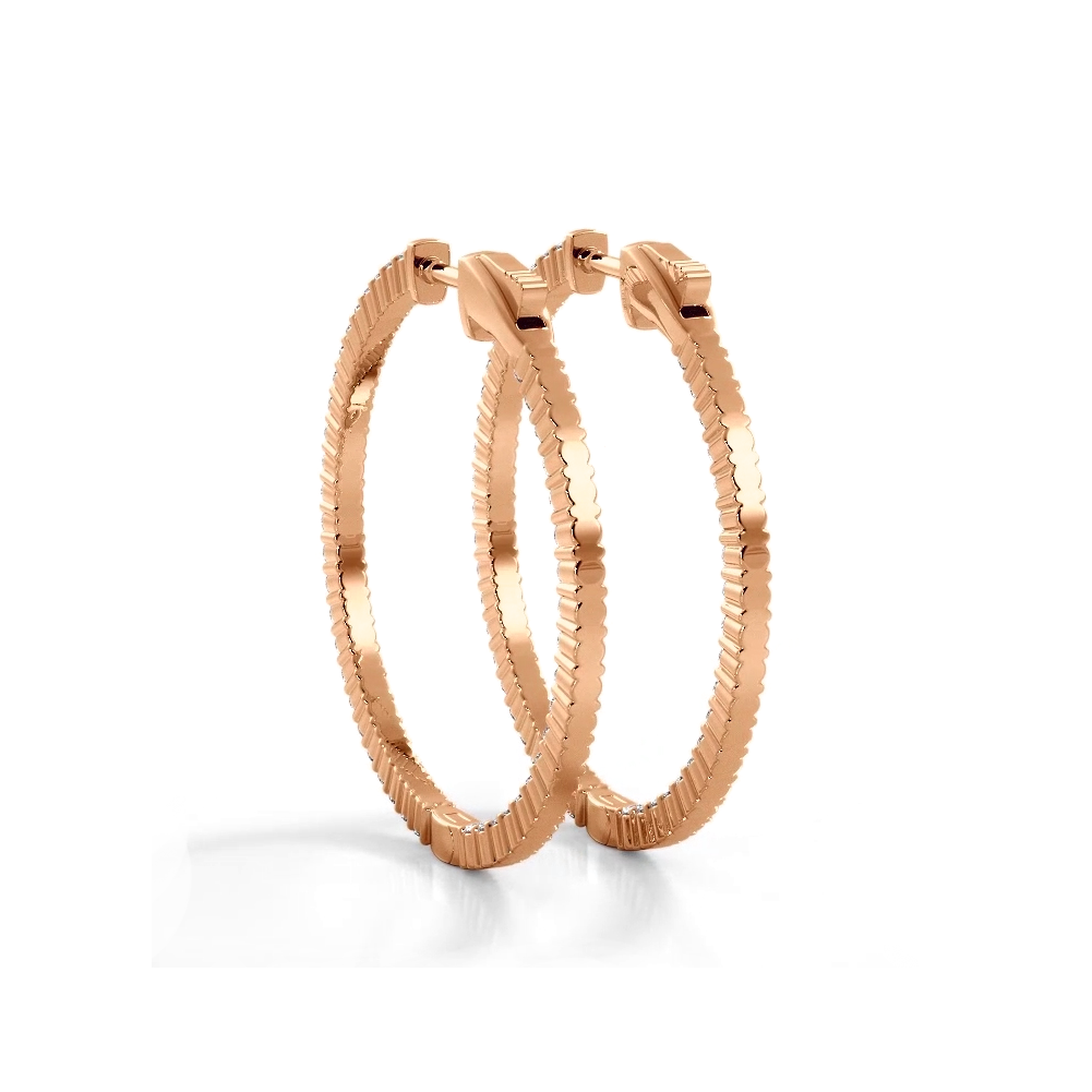 1.10 ctw. Single Row Inside Out Classic Diamond Hoop Earrings - 14K Rose Gold - H-I Color I1-I2 Clarity
