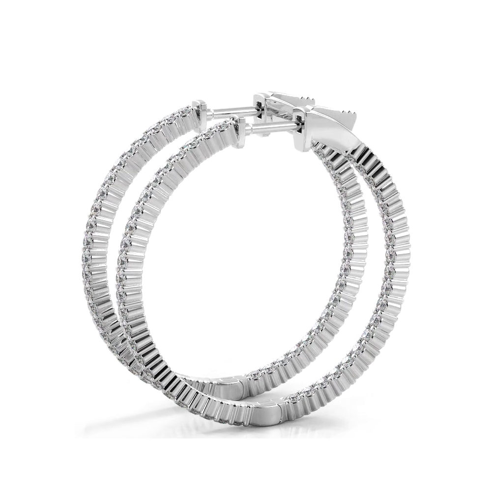 1.10 ctw. Single Row Inside Out Classic Diamond Hoop Earrings - 14K White Gold - H-I Color I1-I2 Clarity