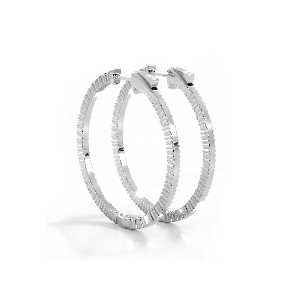1.10 ctw. Single Row Inside Out Classic Diamond Hoop Earrings - 14K White Gold - F-G Color VS1-VS2 Clarity
