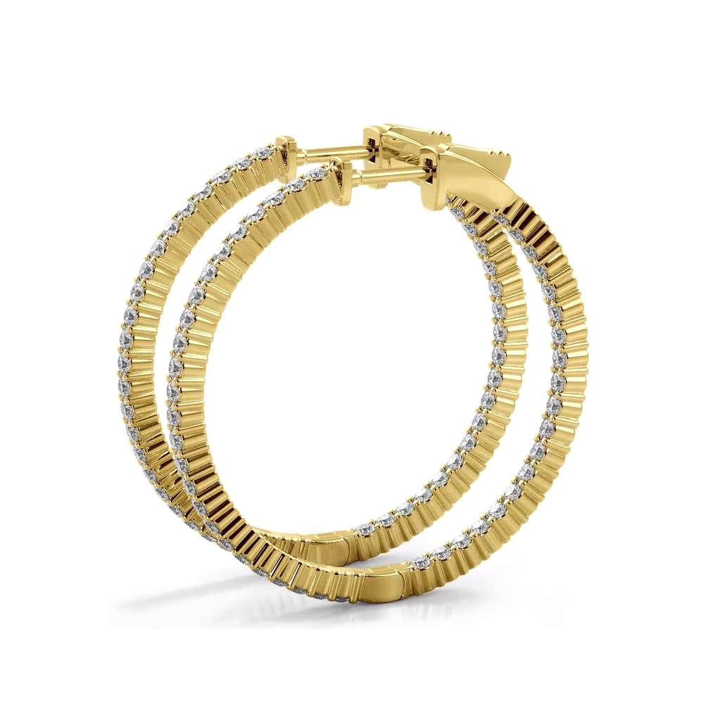1.10 ctw. Single Row Inside Out Classic Diamond Hoop Earrings - 14K Yellow Gold - H-I Color I1-I2 Clarity