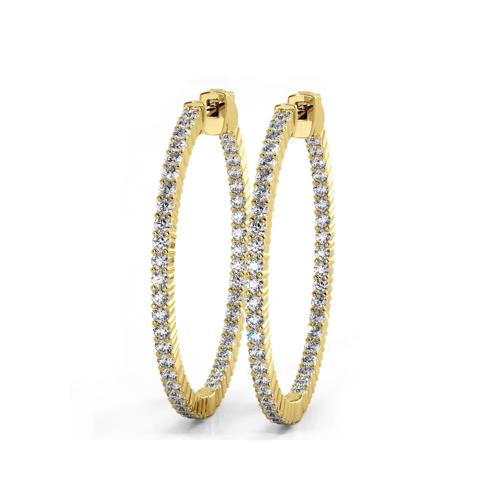 1.10 ctw. Single Row Inside Out Classic Diamond Hoop Earrings - 14K Yellow Gold - E-F Color VS1-VS2 Clarity