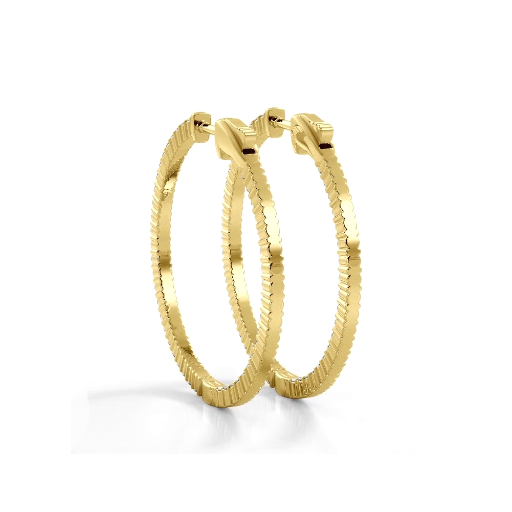 1.10 ctw. Single Row Inside Out Classic Diamond Hoop Earrings - 14K Yellow Gold - G-H Color SI1-SI2 Clarity