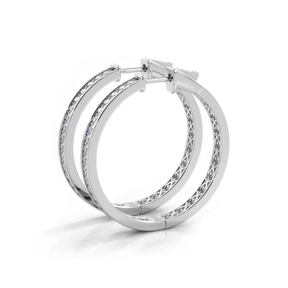 1.32 ctw. Round Diamond Medium Hoop Earrings - 14K White Gold - H-I Color I1-I2 Clarity