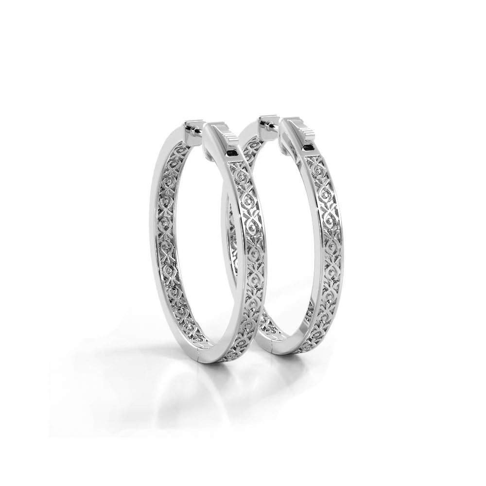 1.32 ctw. Round Diamond Medium Hoop Earrings - 14K White Gold - G-H Color SI1-SI2 Clarity