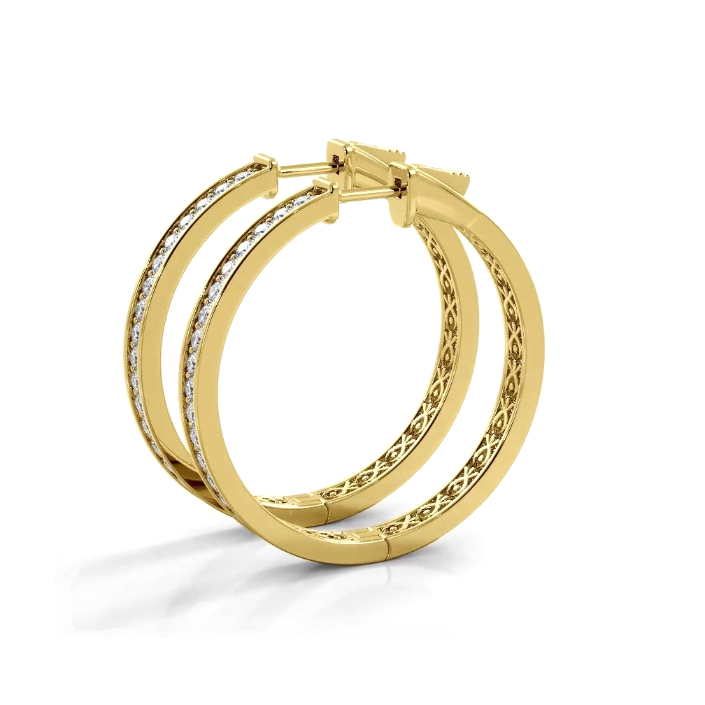 1.32 ctw. Round Diamond Medium Hoop Earrings - 14K Yellow Gold - H-I Color I1-I2 Clarity