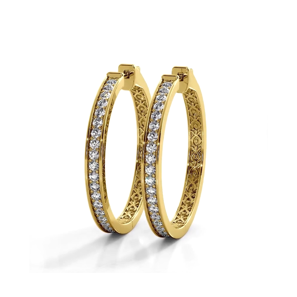 1.32 ctw. Round Diamond Medium Hoop Earrings - 14K Yellow Gold - E-F Color VS1-VS2 Clarity