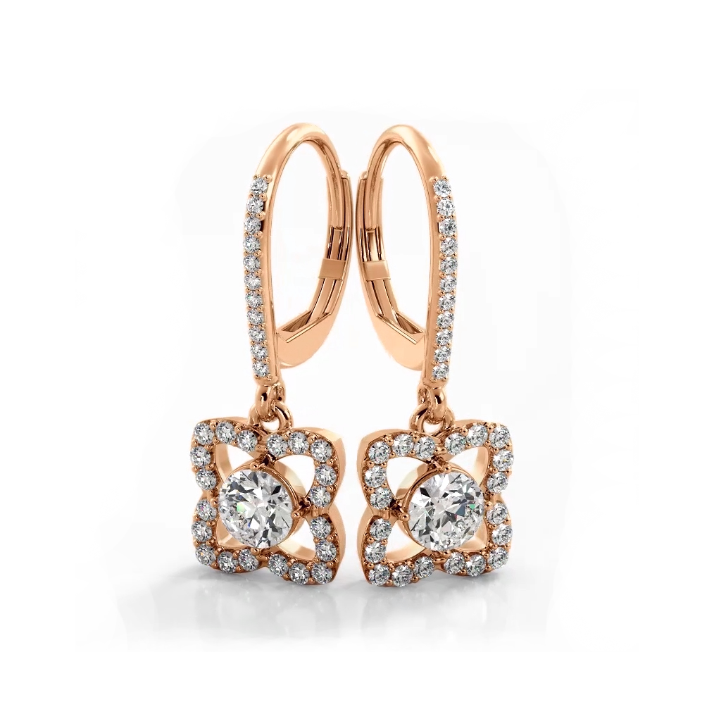 1.50 ctw. Blossom Diamond Drop Earrings Flower Drop Dangles - 14K Rose Gold - E-F Color VS1-VS2 Clarity