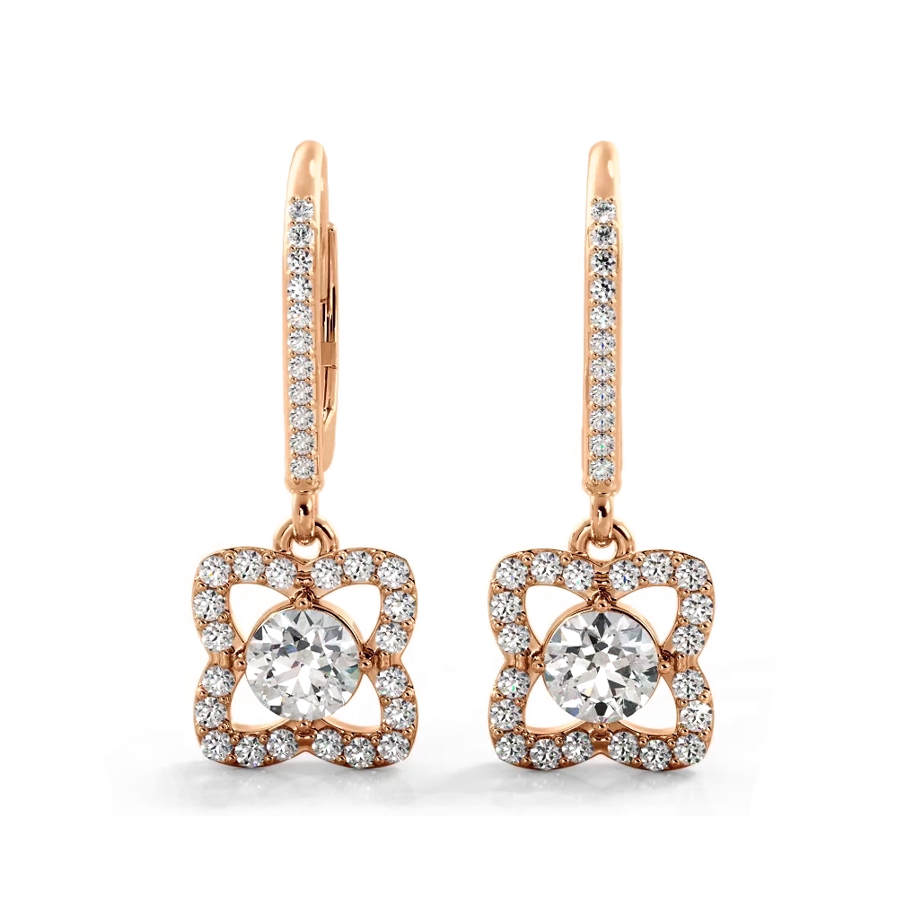 1.50 ctw. Blossom Diamond Drop Earrings Flower Drop Dangles - 14K Yellow Gold - F-G Color VS1-VS2 Clarity