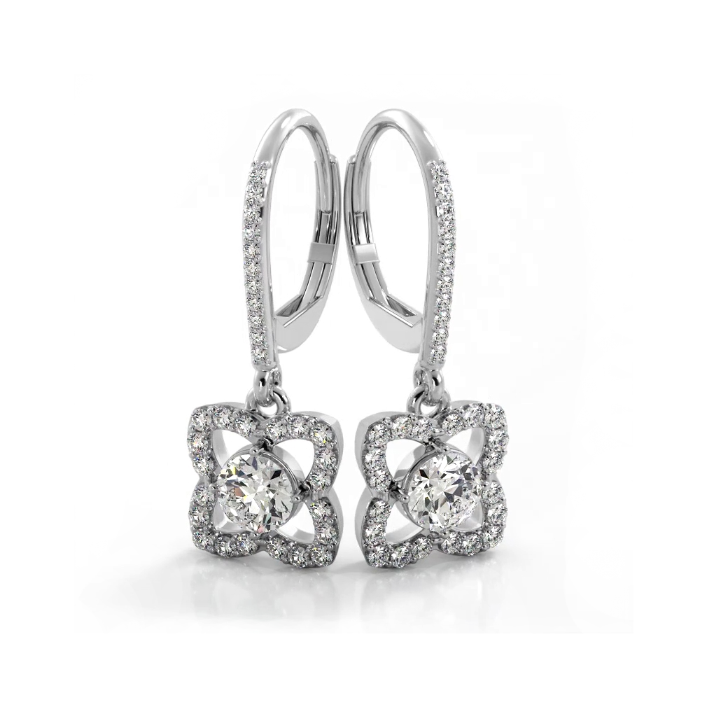 1.50 ctw. Blossom Diamond Drop Earrings Flower Drop Dangles - 14K White Gold - H-I Color I1-I2 Clarity