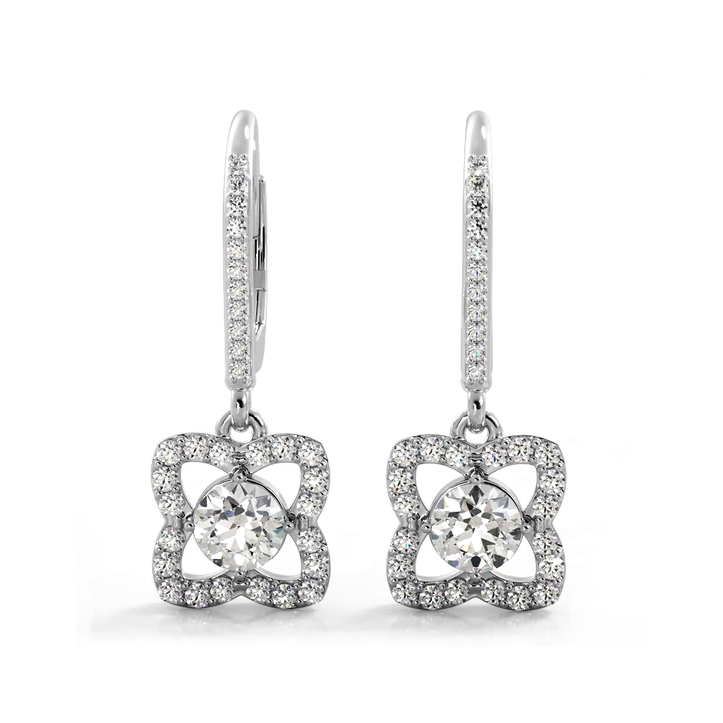 1.50 ctw. Blossom Diamond Drop Earrings Flower Drop Dangles