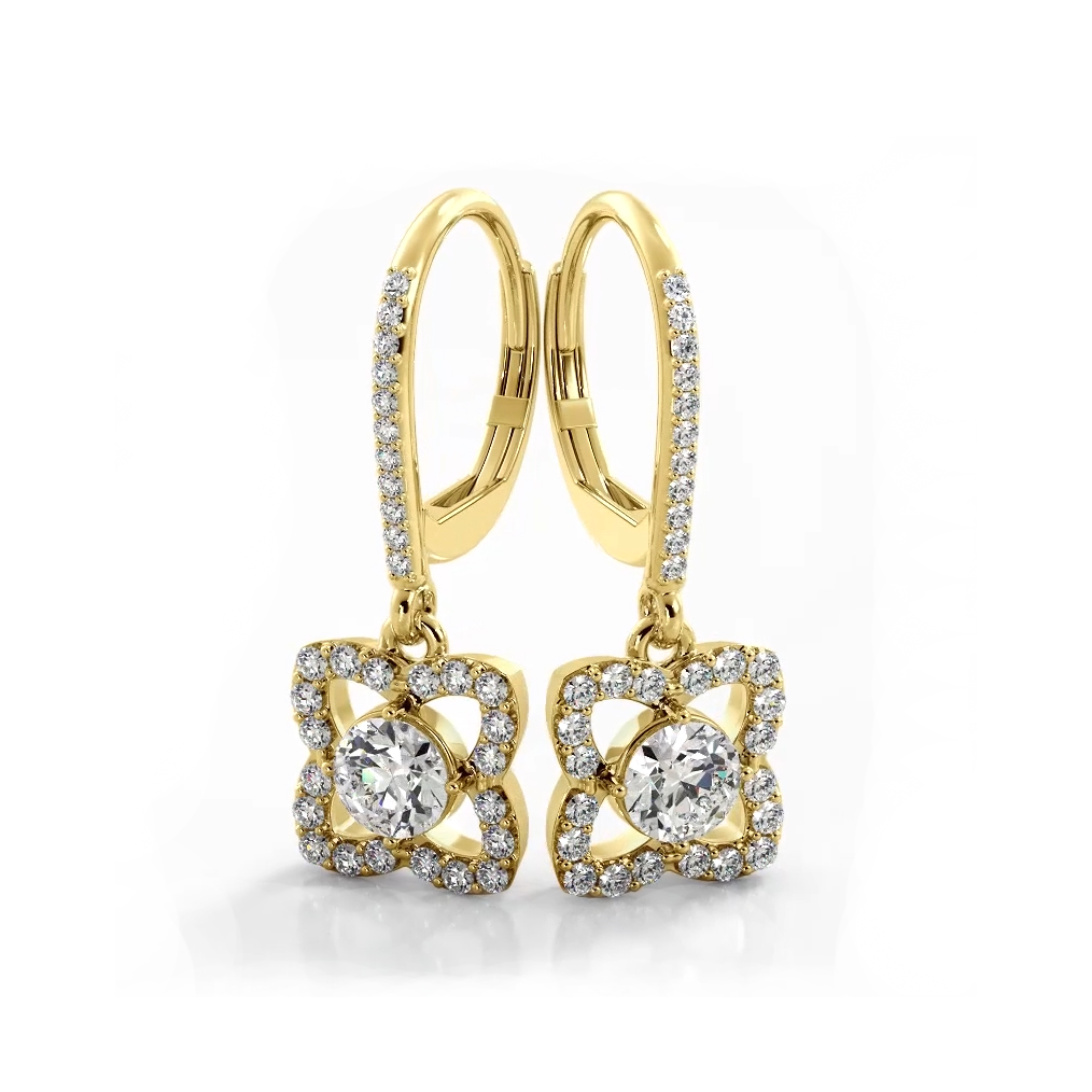 1.50 ctw. Blossom Diamond Drop Earrings Flower Drop Dangles - 14K Yellow Gold - H-I Color I1-I2 Clarity