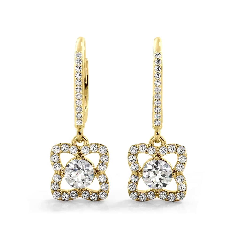 1.50 ctw. Blossom Diamond Drop Earrings Flower Drop Dangles - 14K Yellow Gold - E-F Color VS1-VS2 Clarity