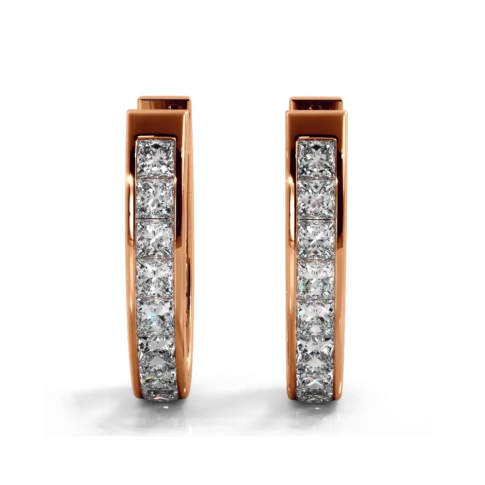 Channel Set 1.0 ctw. Princess Cut Diamond Hoop Earrings - 14K Yellow Gold - F-G Color VS1-VS2 Clarity
