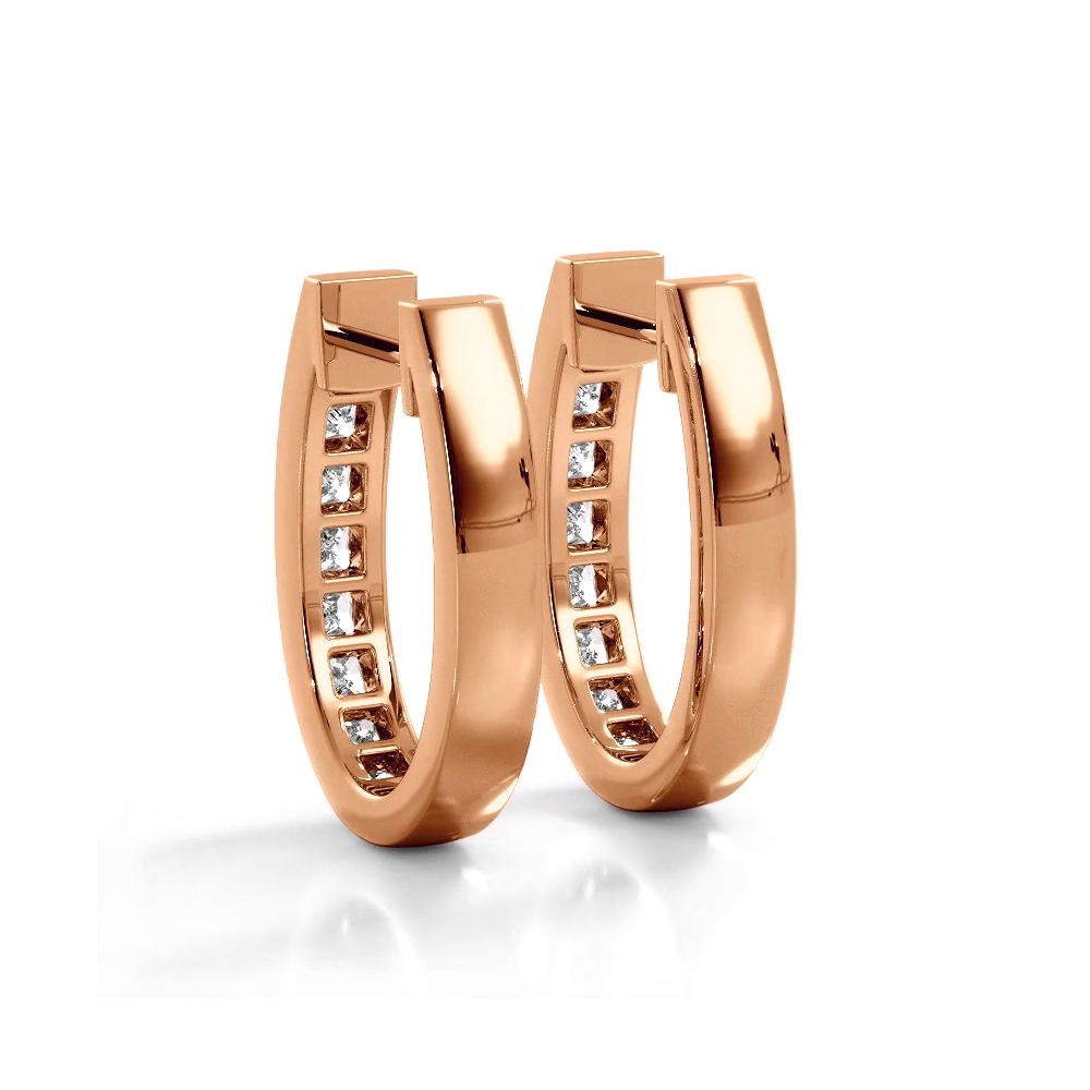 Channel Set 1.0 ctw. Princess Cut Diamond Hoop Earrings - 14K Rose Gold - H-I Color I1-I2 Clarity