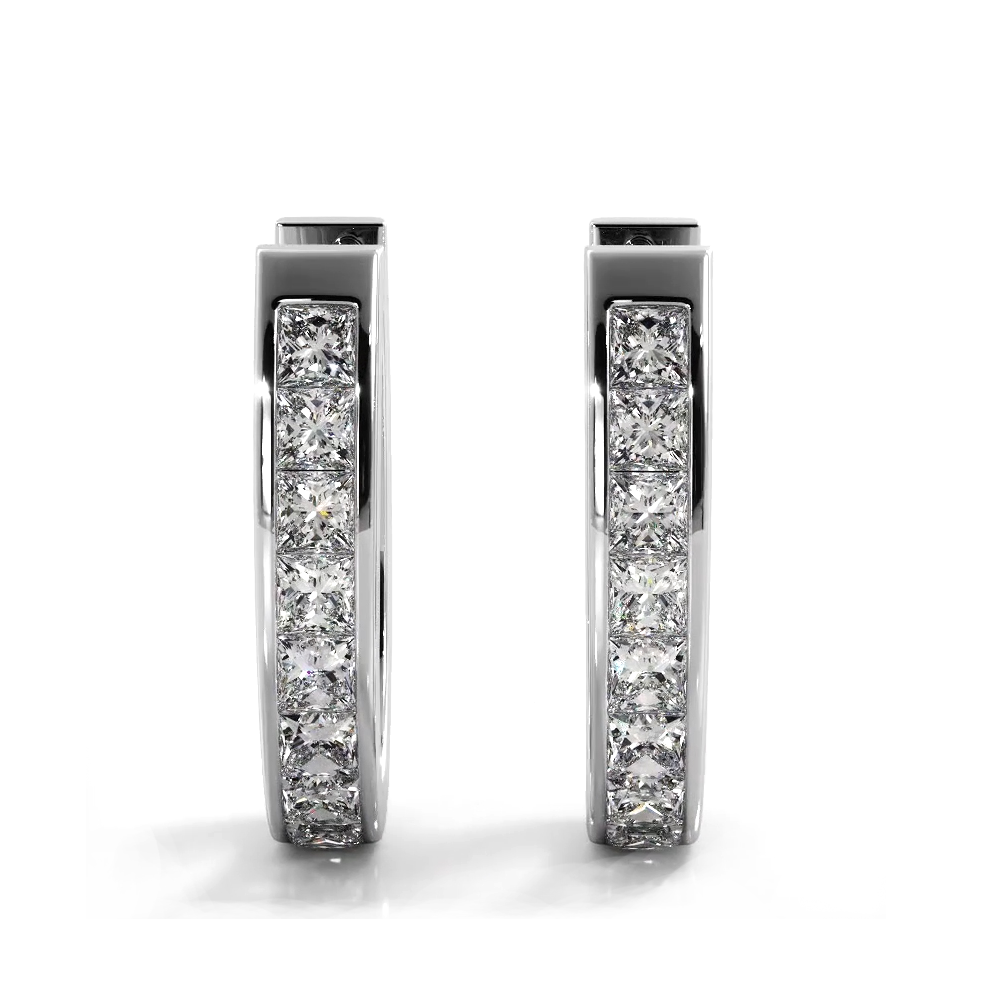 Channel Set 1.0 ctw. Princess Cut Diamond Hoop Earrings - 14K White Gold - F-G Color VS1-VS2 Clarity