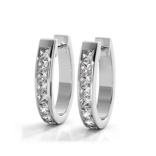 Channel Set 1.0 ctw. Princess Cut Diamond Hoop Earrings