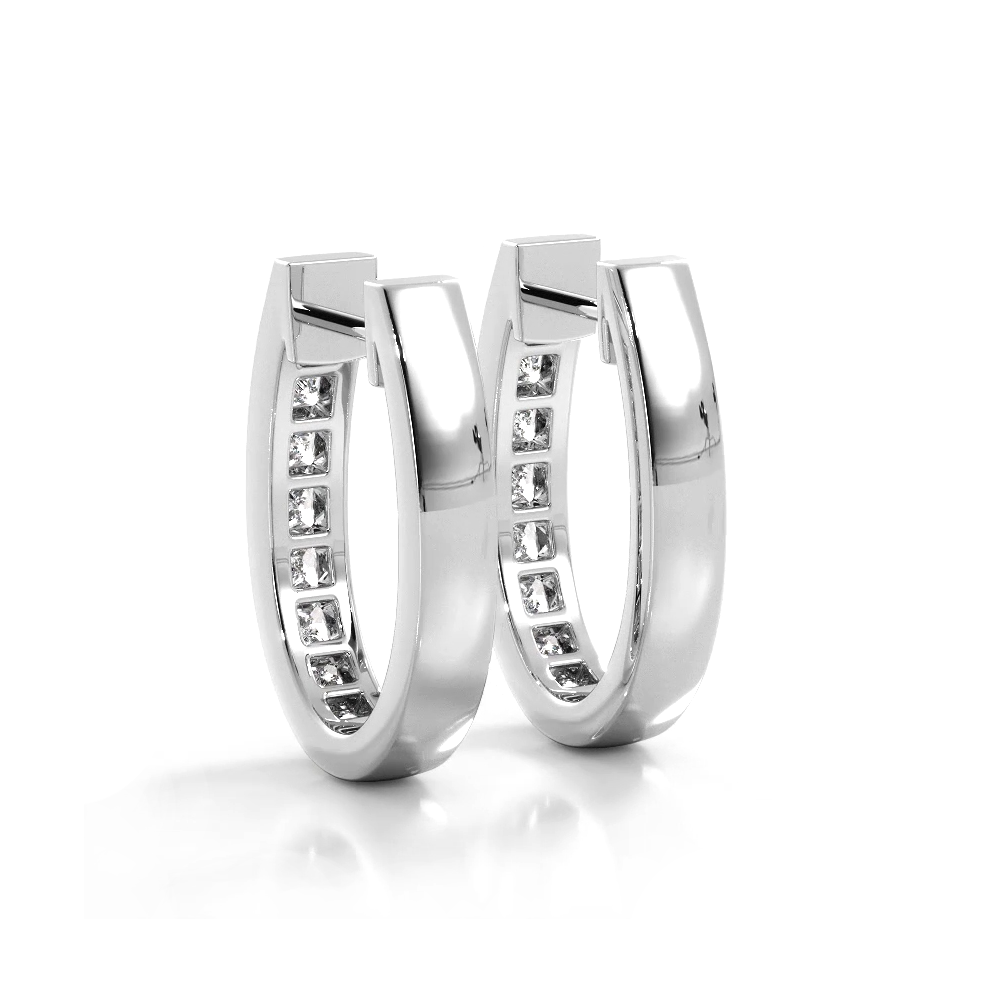 Channel Set 1.0 ctw. Princess Cut Diamond Hoop Earrings - 14K White Gold - H-I Color I1-I2 Clarity