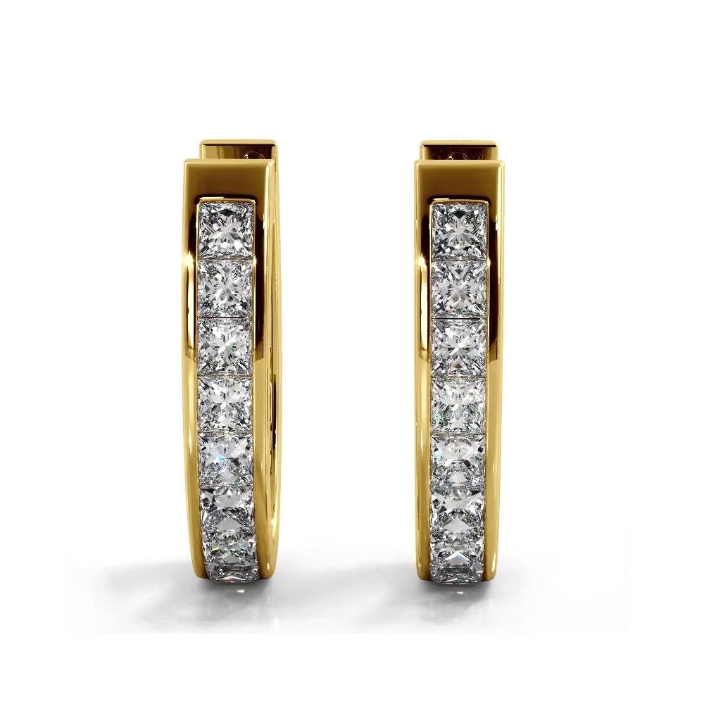 Channel Set 1.0 ctw. Princess Cut Diamond Hoop Earrings - 14K Yellow Gold - H-I Color I1-I2 Clarity