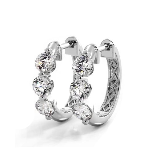 1.0 ctw. Three Stone Floating Round Diamond Hoop Earrings