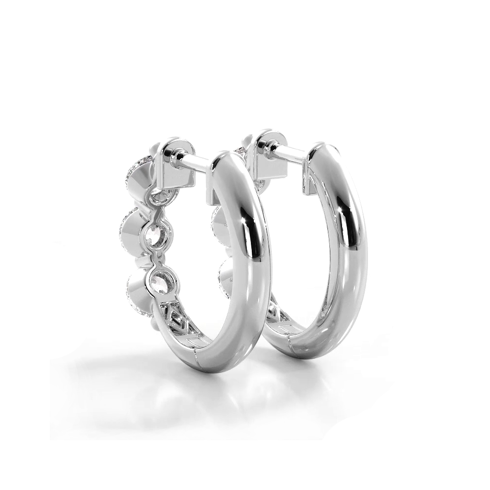 1.0 ctw. Three Stone Floating Round Diamond Hoop Earrings - 14K White Gold - F-G Color VS1-VS2 Clarity