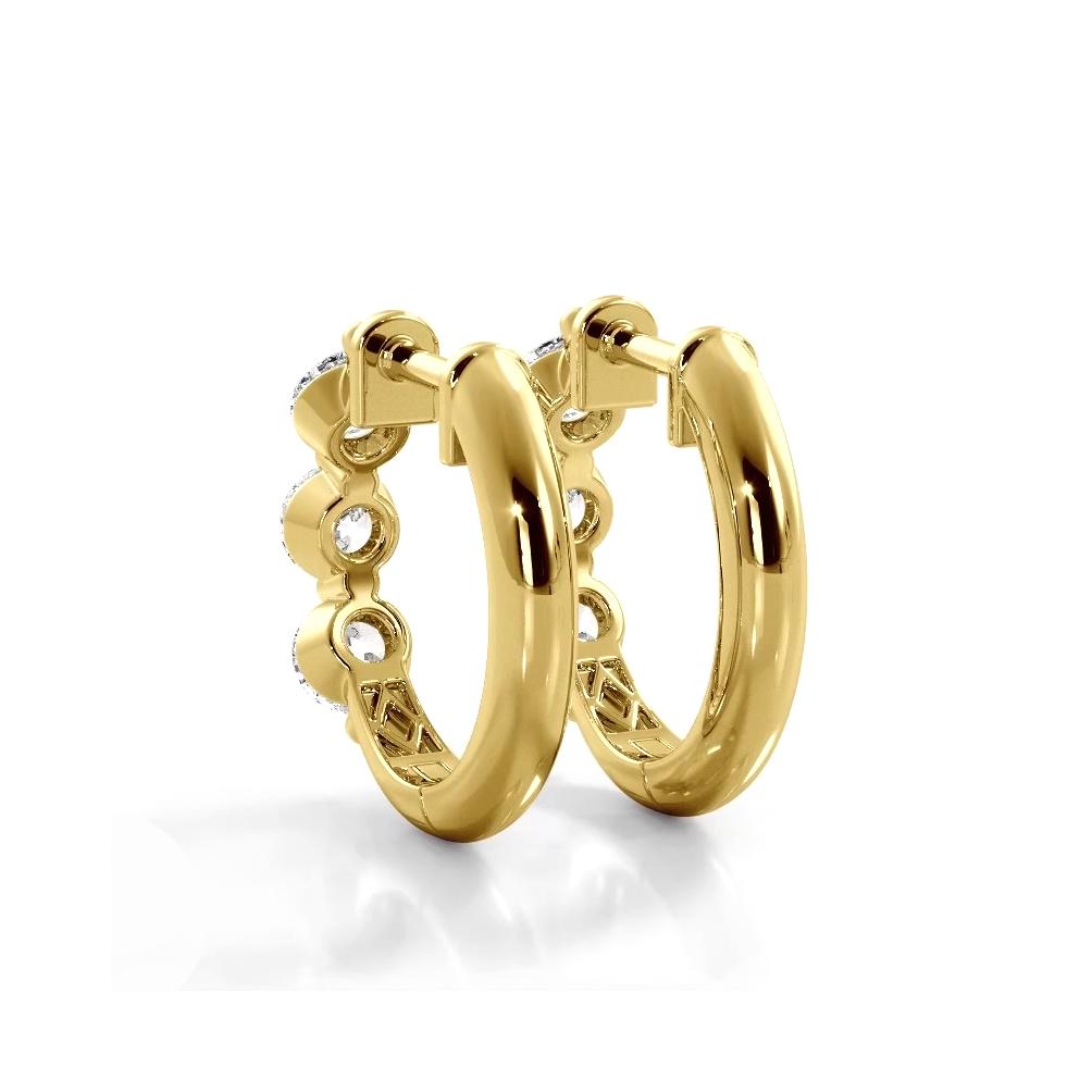 1.0 ctw. Three Stone Floating Round Diamond Hoop Earrings - 14K Yellow Gold - G-H Color SI1-SI2 Clarity
